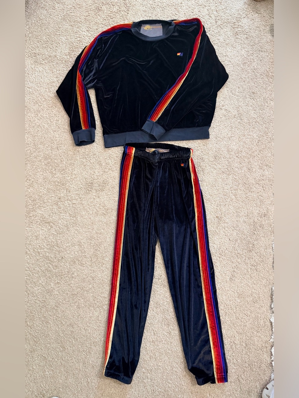 Aviator Nation Black Velvet Sweat Pants & Sweat Shirt Set